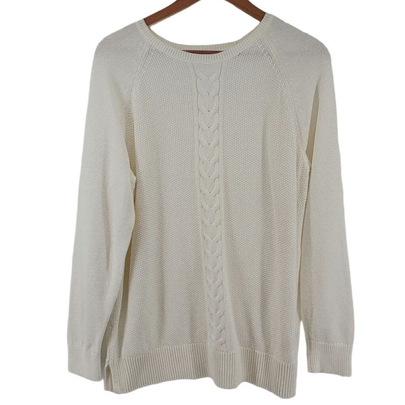 Karen Scott Textured Cable Knit Crew Neck Sweater Large Cream - Picture 2 of 6